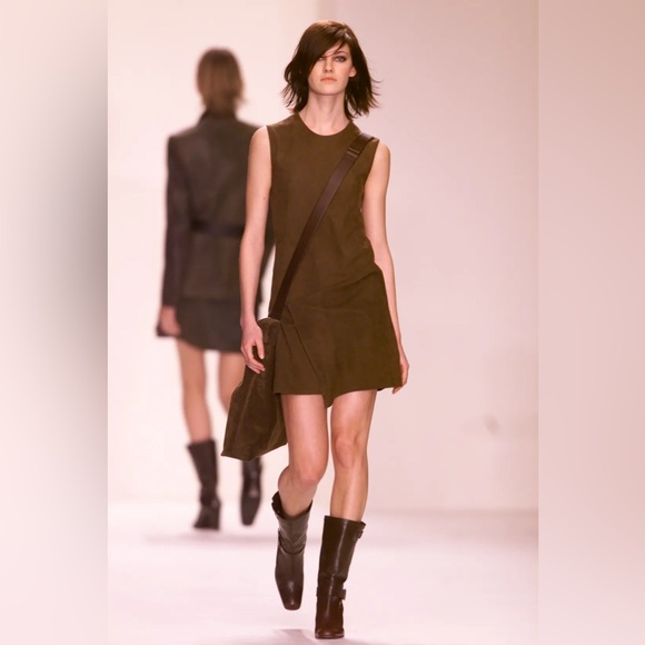 Calvin Klein Collection Dresses & Skirts - Vintage Calvin Klein Collection FW 2001 Runway Leather Suede Mini Dress